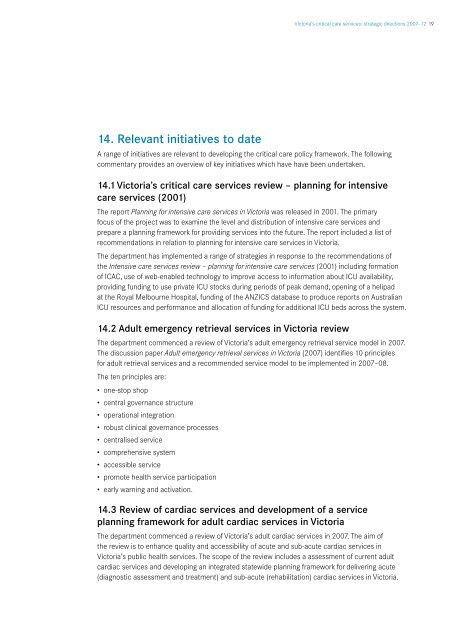 Victoria's critical care services Strategic directions 2007–12