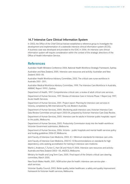 Victoria's critical care services Strategic directions 2007–12