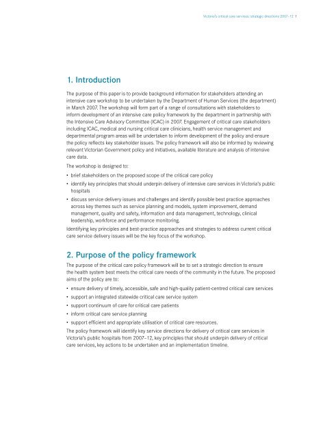 Victoria's critical care services Strategic directions 2007–12