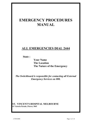 EMERGENCY PROCEDURES MANUAL - Department of Health