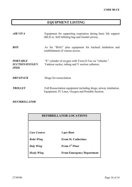 EMERGENCY PROCEDURES MANUAL - Department of Health