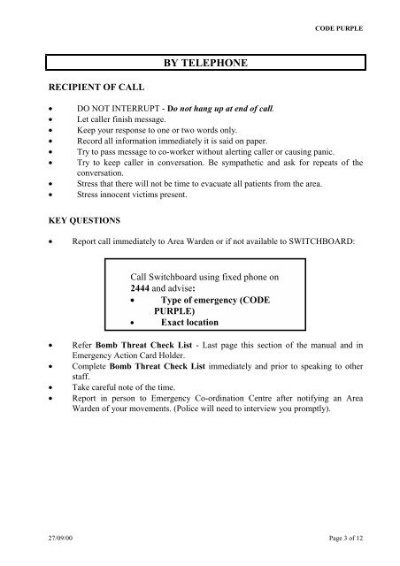 EMERGENCY PROCEDURES MANUAL - Department of Health