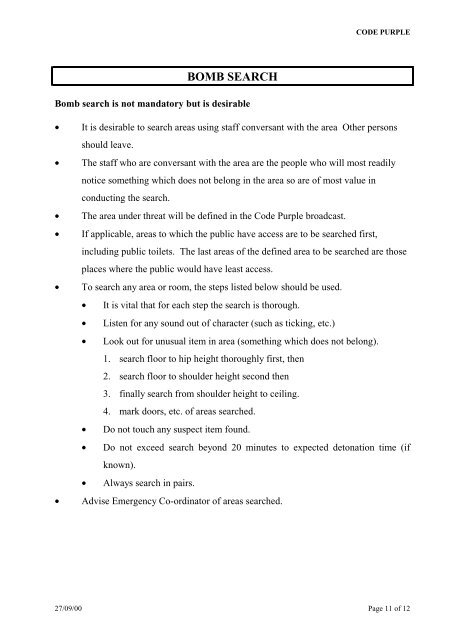 EMERGENCY PROCEDURES MANUAL - Department of Health