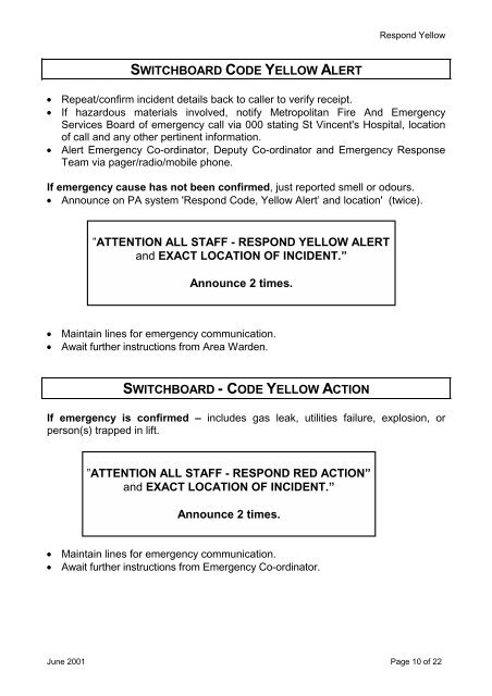 EMERGENCY PROCEDURES MANUAL - Department of Health