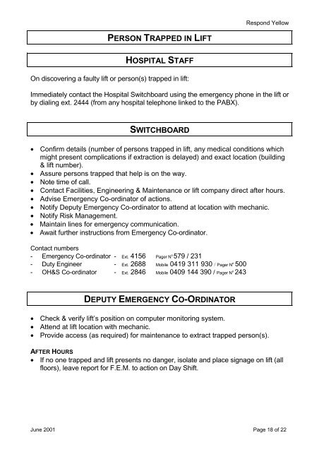 EMERGENCY PROCEDURES MANUAL - Department of Health