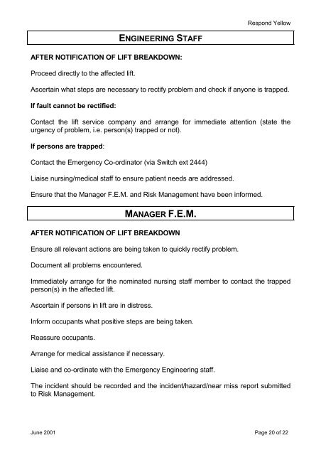 EMERGENCY PROCEDURES MANUAL - Department of Health