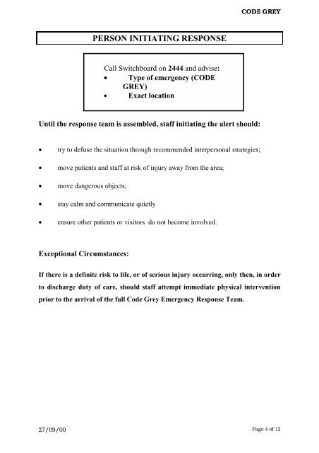 EMERGENCY PROCEDURES MANUAL - Department of Health