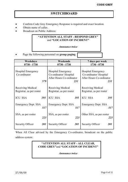 EMERGENCY PROCEDURES MANUAL - Department of Health