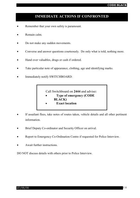 EMERGENCY PROCEDURES MANUAL - Department of Health