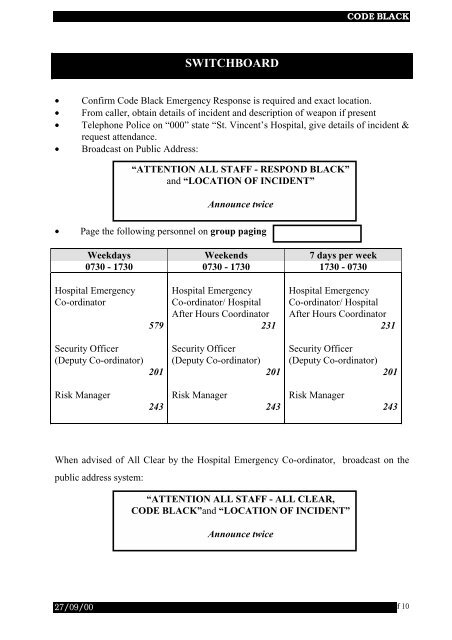 EMERGENCY PROCEDURES MANUAL - Department of Health