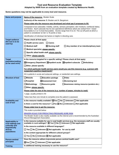 Tool And Resource Evaluation Template Department Of Health