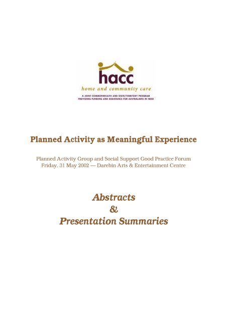 Abstracts & Presentation Summaries - Department of Health