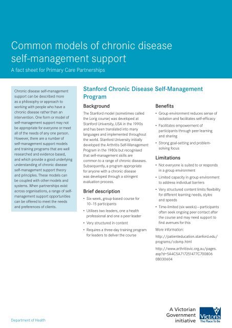Common models of chronic disease self-management support
