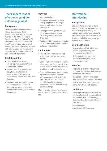 Common models of chronic disease self-management support