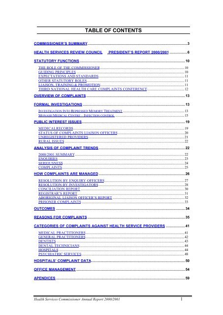 Health Services Commissioner Annual Report 2000/2001