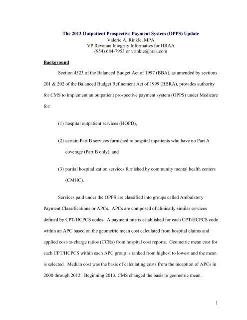 1 The 2013 Outpatient Prospective Payment System (OPPS) Update ...