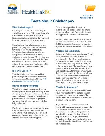 Facts About Chickenpox - HealthlinkBC File #44a - Printer-friendly ...
