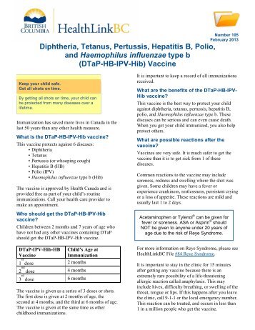 HealthLinkBC File #105 - Diphtheria, Tetanus, Pertussis, Hepatitis B ...