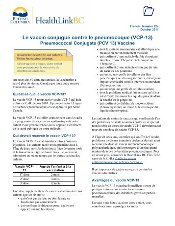 Le vaccin conjuguÃ© contre le pneumocoque (VCP-13) - HealthLinkBC