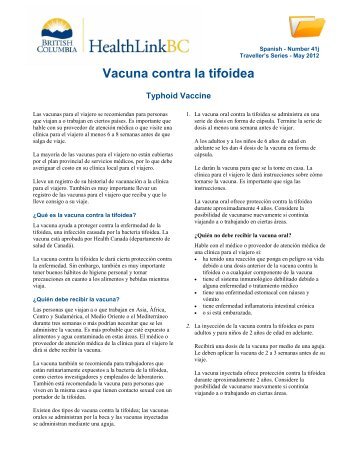 Vacuna contra la tifoidea - HealthLinkBC