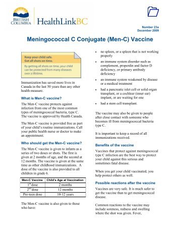 Meningococcal C Conjugate (Men-C) Vaccine - HealthLinkBC