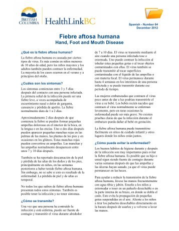 Hand, Foot and Mouth Disease - Spanish version - HealthLinkBC