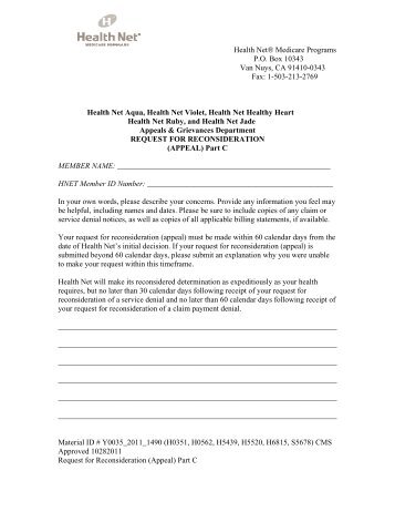 medicare request for reconsideration form health net