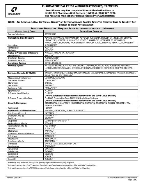prior authorization/notification list for inet and onet ... - Health Net