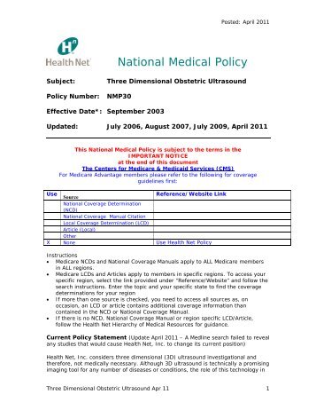 National Medical Policy - Health Net