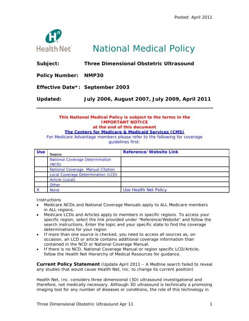 National Medical Policy - Health Net