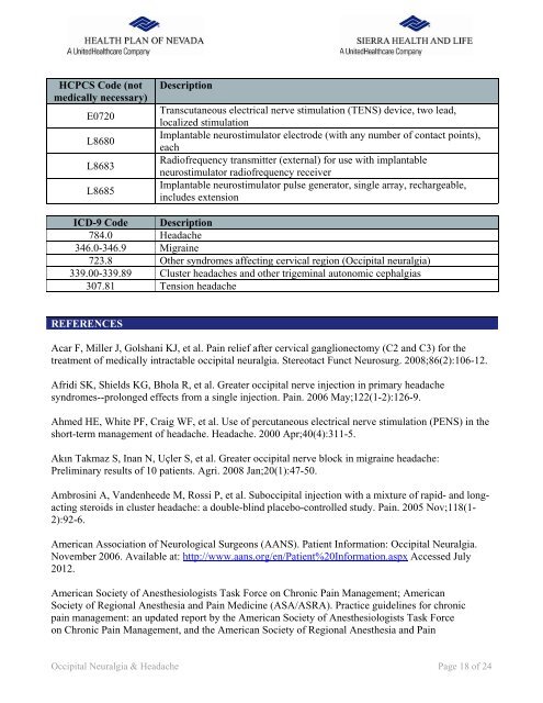 occipital neuralgia and cervicogenic, cluster and migraine headaches