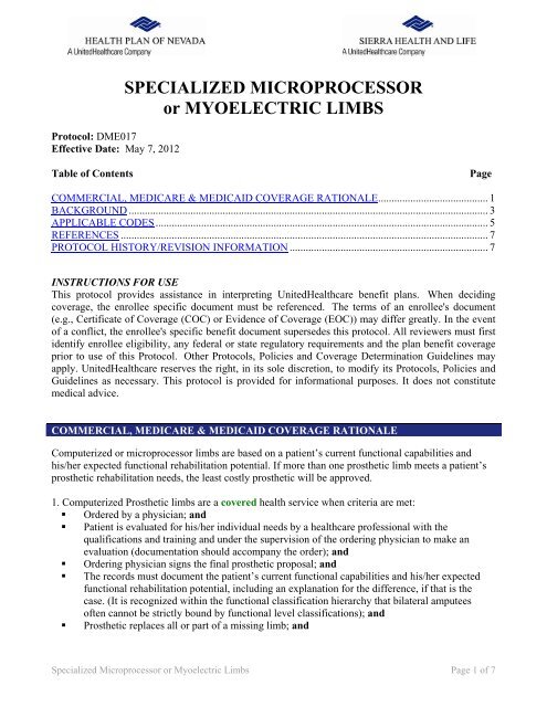 DME017 Specialized Microprocessor or Myoelectric Limbs