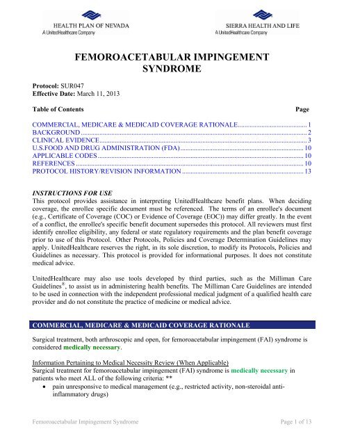 femoroacetabular impingement syndrome - Health Plan of Nevada