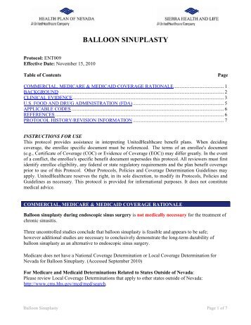 BALLOON SINUPLASTY - Health Plan of Nevada