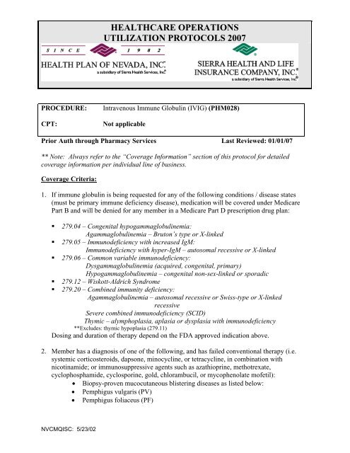 healthcare operations utilization protocols 2007 - Health Plan of ...