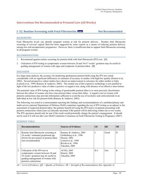 Management of pregnancy - VA/DoD Clinical Practice Guidelines ...