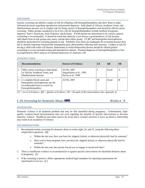 Management of pregnancy - VA/DoD Clinical Practice Guidelines ...