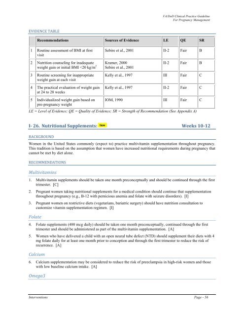 Management of pregnancy - VA/DoD Clinical Practice Guidelines ...