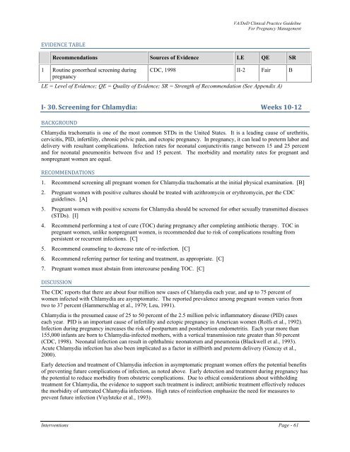 Management of pregnancy - VA/DoD Clinical Practice Guidelines ...