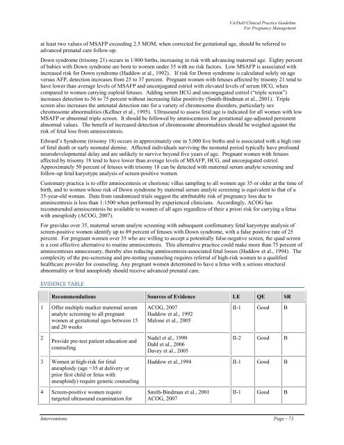 Management of pregnancy - VA/DoD Clinical Practice Guidelines ...