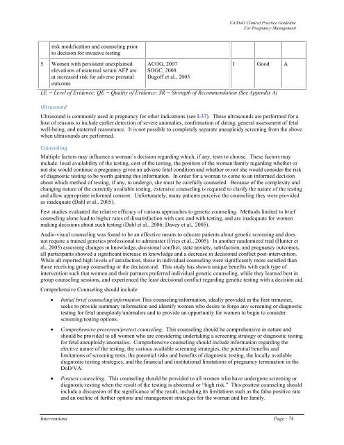 Management of pregnancy - VA/DoD Clinical Practice Guidelines ...