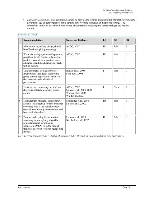 Management of pregnancy - VA/DoD Clinical Practice Guidelines ...