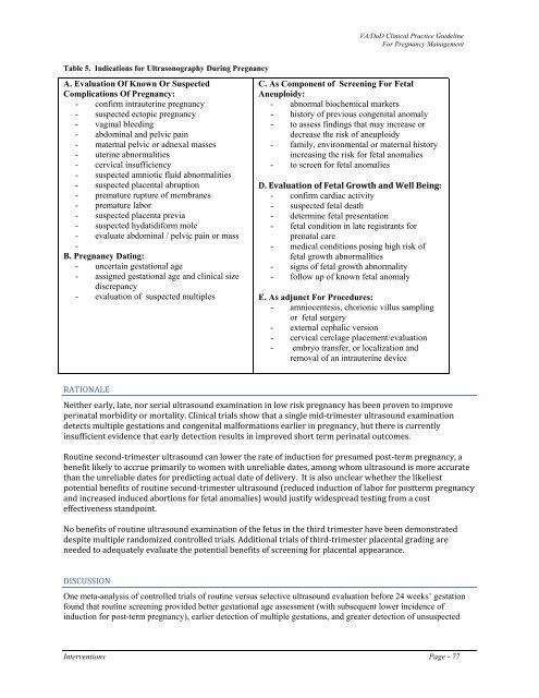 Management of pregnancy - VA/DoD Clinical Practice Guidelines ...