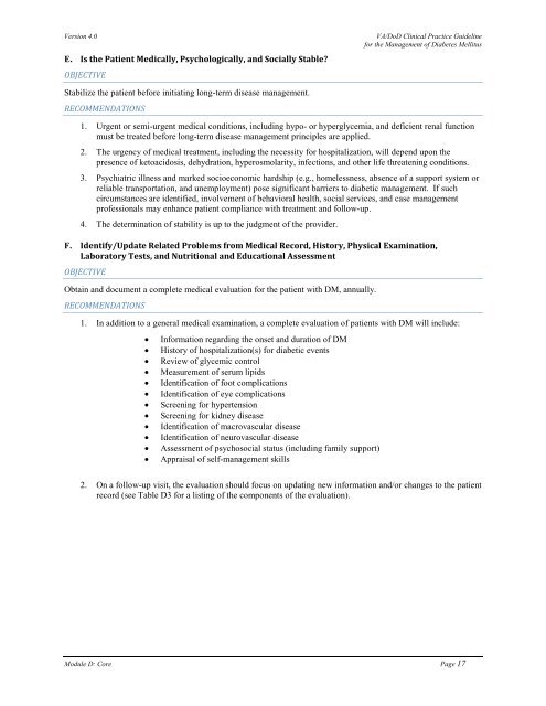 DM Full Guideline (2010) - VA/DoD Clinical Practice Guidelines Home