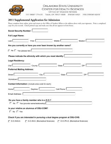 Supplemental Application - Oklahoma State University Center for ...