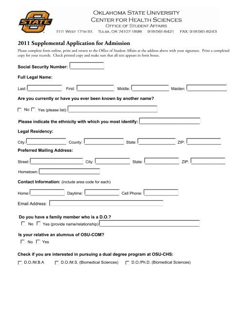 Supplemental Application - Oklahoma State University Center for ...