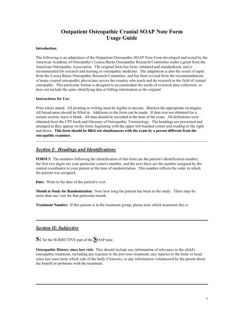 Outpatient Osteopathic Cranial Soap Note Form Usage Guide Outpatient Osteopathic Cranial Soap Note Form Usage Guide