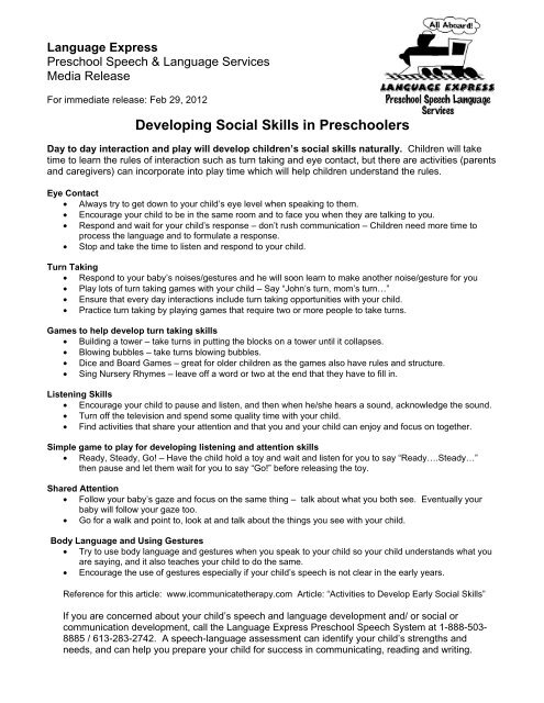 Developing Social Skills in Preschoolers