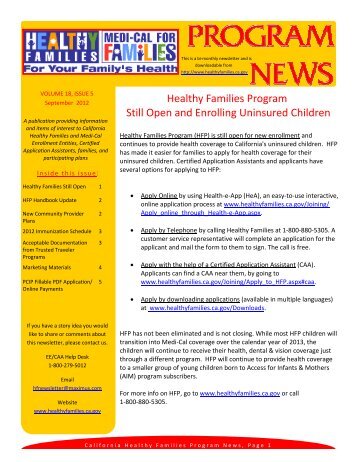 EE/CAA Newsletter - California Healthy Families