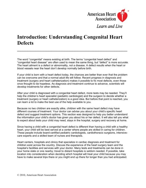 Introduction to Congenital Heart Defects - American Heart Association